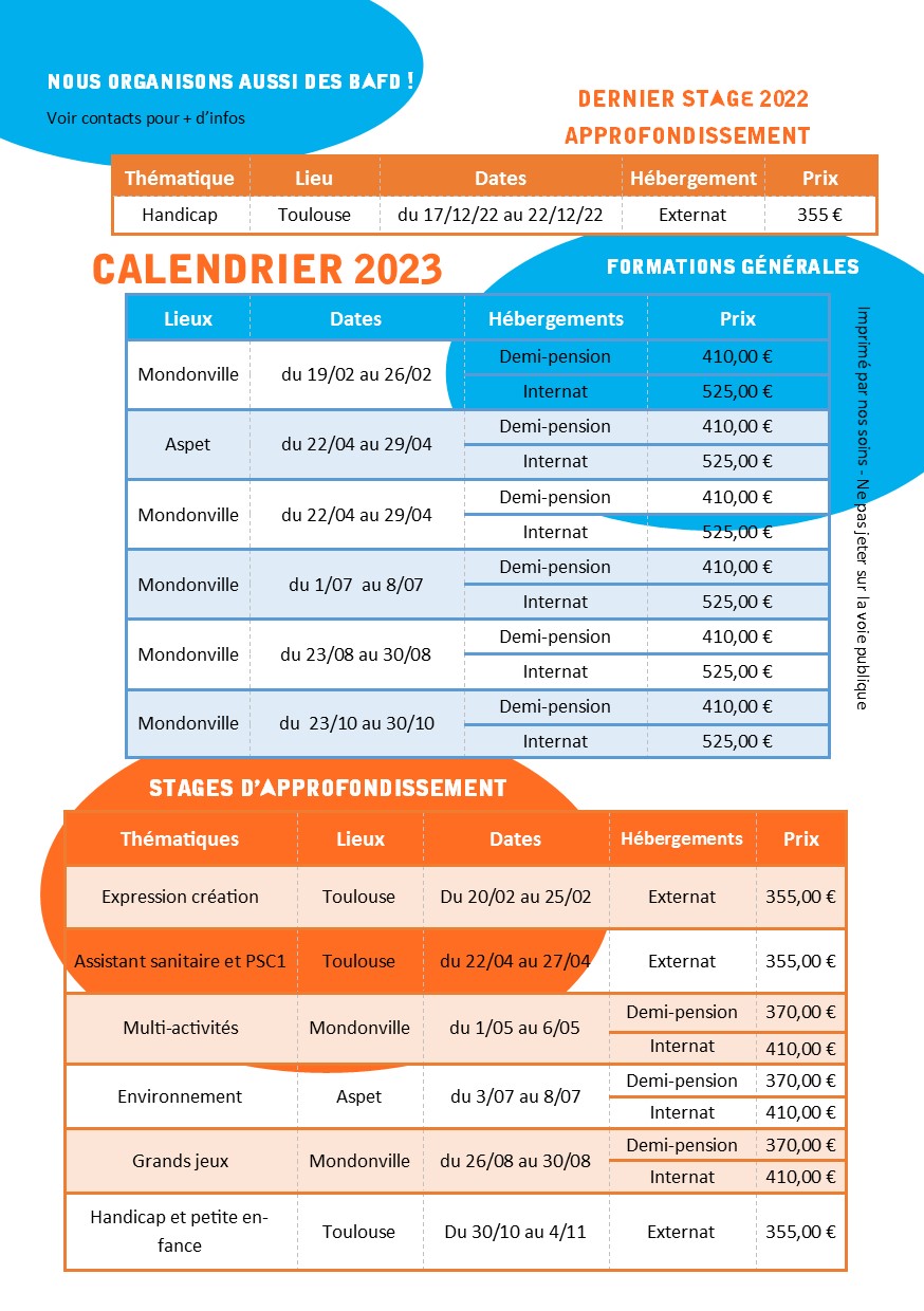 Calendrier BAFA 2023 Ligue 31